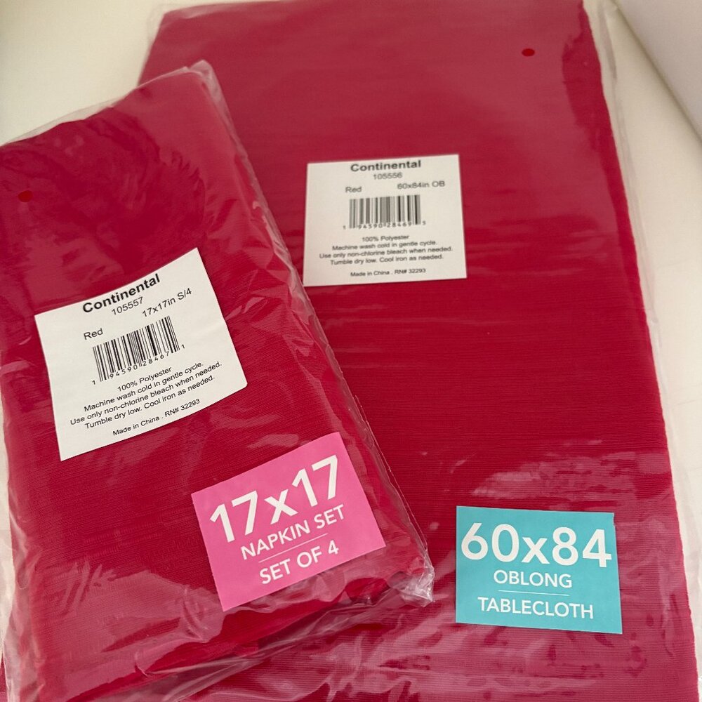 Continental Texture Water & Stain Resistant Red 60"x84" Tablecloth & Napkin Set